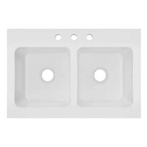Burnham 34 in. Drop-in 2-Bowl  White Fireclay Sink Only and No Accessories
