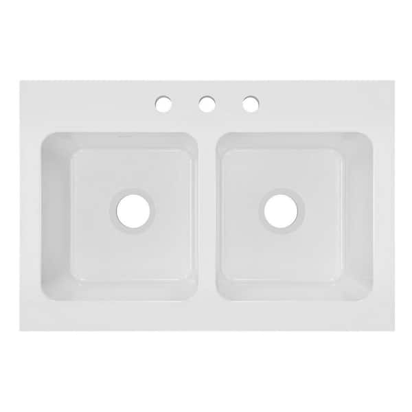 Elkay Burnham 34in. Drop-in 2 Bowl  White Fireclay Sink Only and No Accessories