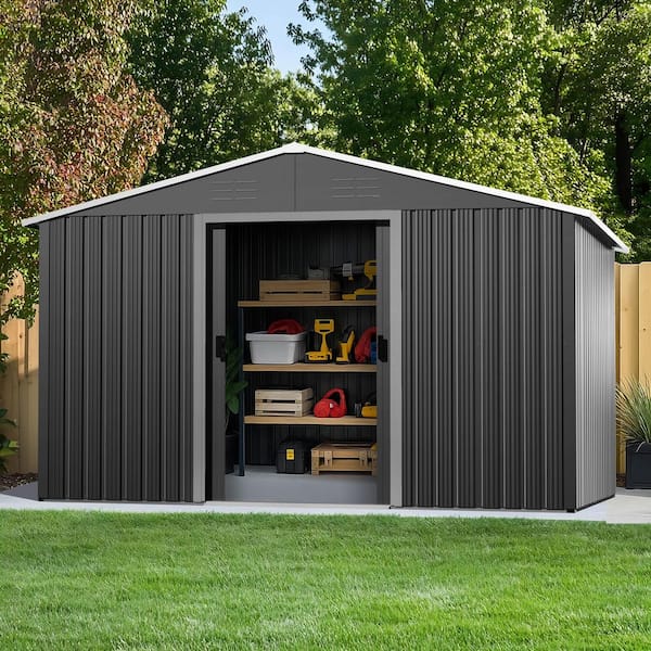 8 ft. x 10 ft. Metal Outdoor Backyard Garden Storage Tool Shed with Lockable Doors (73 sq. ft. )