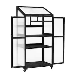 31.5 in. W x 22.4 in. D x 62 in. H Wood Greenhouse Balcony Portable Cold Frame with Wheels and Adjustable Shelves Black