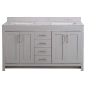 Westcourt 61 in. W x 22 in. D x 39 in. H Double Sink  Bath Vanity in Sterling Gray with Pulsar  Stone Composite Top
