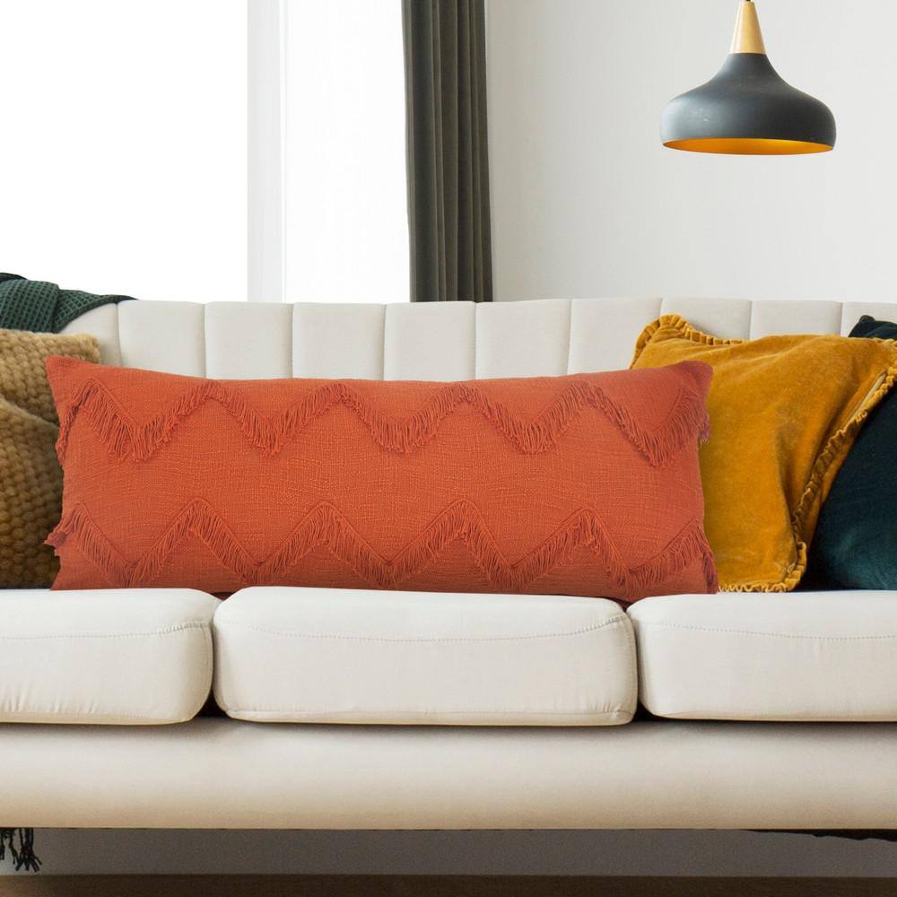 Cinnamon Chevron Shag Rectangular Lumbar Throw Pillow