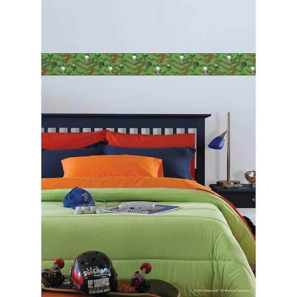 Green Minecraft Hillside Peel and Stick Wallpaper Border
