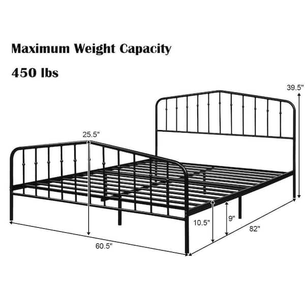 Boyel Living Black Queen Size Metal Bed, Queen Metal Bed Frame Measurements