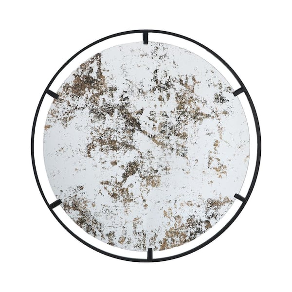 Unbranded Industrial Design 31.5 in. x 31.5 in. Round Metal Framed Mirror for Wall Decor and Entryway Console Lean Against Wall
