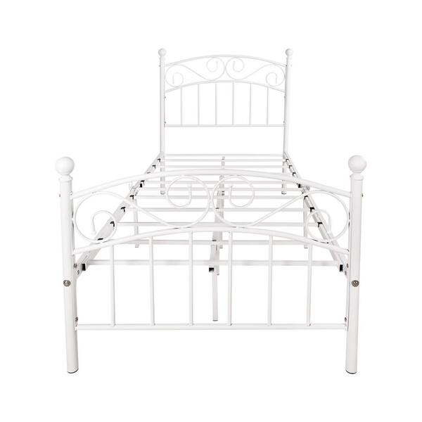 Wateday White Queen Metal Bed Frame with Headboard and Footboard