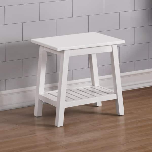Alaterre Furniture Dorset 18 in. White Bench Stool with Storage, Space-Saving Wooden Seat for Entryway or Kitchen with Bottom Shelf