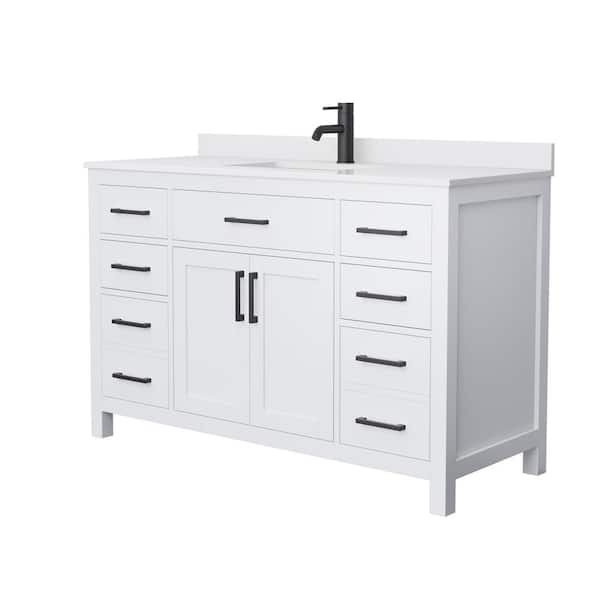 Wyndham Collection Beckett 54 in. W x 22 in. D x 35 in. H Single Sink Bath Vanity in White with White Cultured Marble Top