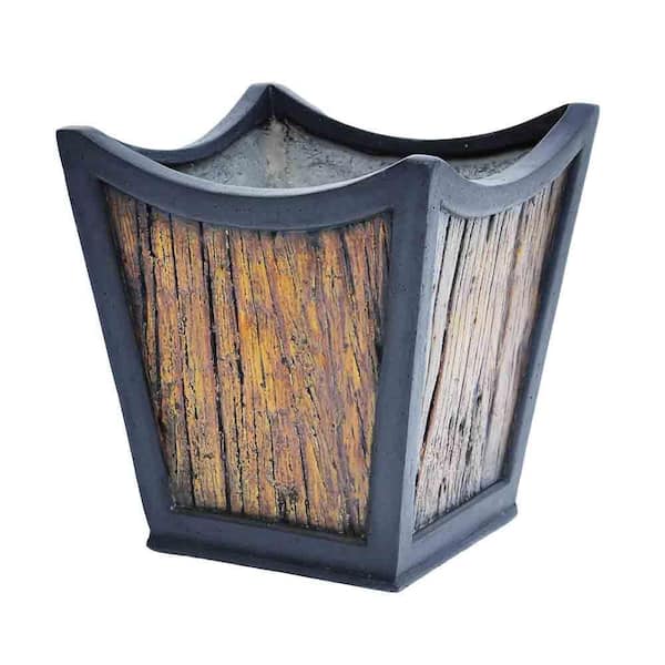MPG 13 in. sq. Black Composite Metal on Wood Tapered Sol Planter