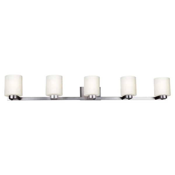 Mona 5-Light Brushed Nickel Bath Vanity Light with Satin White Glass
