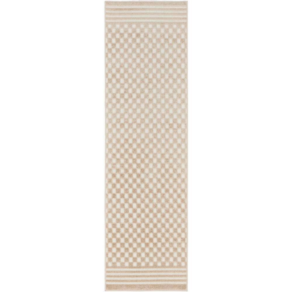 Nourison Casual Beige 2 ft. x 6 ft. Checker Contemporary Runner Area ...