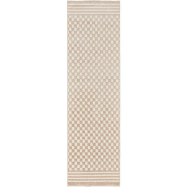 Nourison Casual Beige 2 ft. x 6 ft. Checker Contemporary Runner Area Rug
