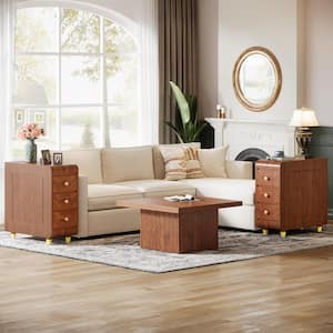 Kerlin 23.6 in. Brown Rectangle Engineered Wood End Table with 3 Drawers (Set of 2)