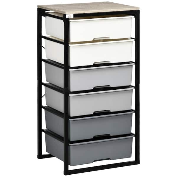HOMCOM Gray, White 6-Drawer Dresser, Chest of Drawers with Steel Frame (32.25 in. H x 16.25 in. W x 13 in. D)