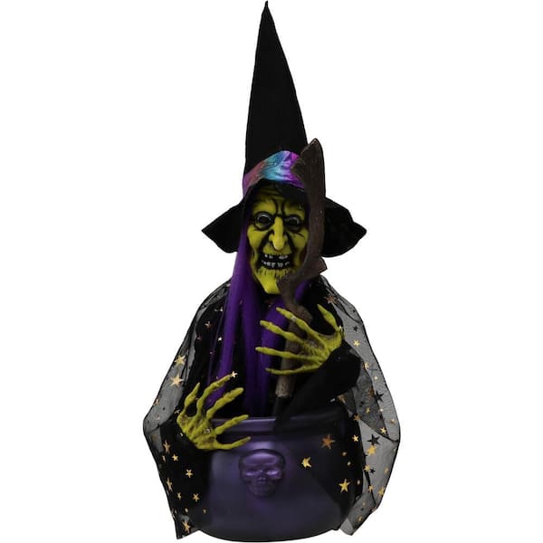 Haunted Hill Farm 24 in. Battery Operated Animated Witch with LED Lights Halloween Prop
