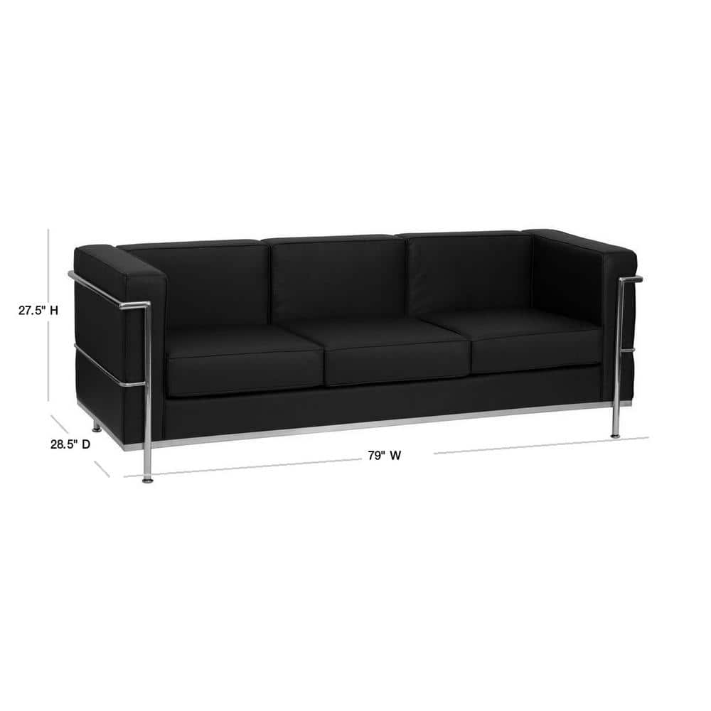 Black Faux Leather Sofa with Metal Frame