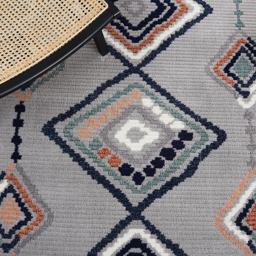 Marrakesh Gray and Blue Rust Synthetic 4' x 6' Area Rug