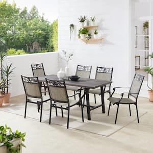 7-Piece Cast Aluminum Outdoor Dining Set with 6 Stackable Chairs and Table
