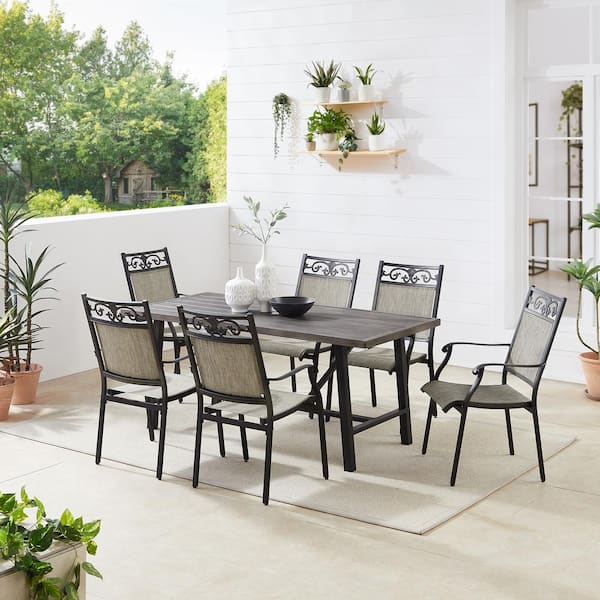 ULAX FURNITURE 7-Piece Cast Aluminum Outdoor Dining Set with 6 Stackable Chairs and Table