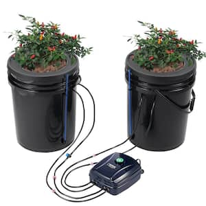 DWC Hydroponics Grow System Deep Water Culture with Top Drip 2 Buckets, with Air Pump, Air Stones and Water Level Device