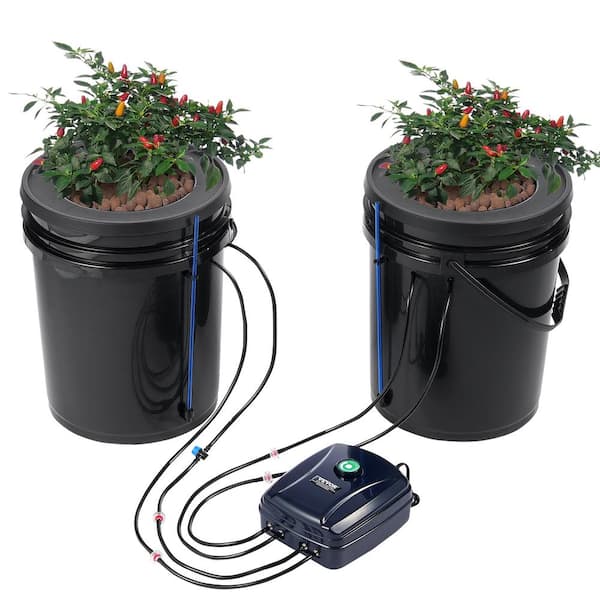 VEVOR DWC Hydroponics Grow System Deep Water Culture with Top Drip 2 Buckets, with Air Pump, Air Stones and Water Level Device