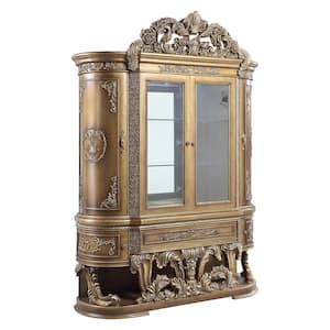 Constantine Brown and Gold Finish 23 in. Curio Display Cabinet with Shelves and Drawers