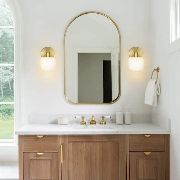Orin 5 in. 1-Light Brushed Gold Contemporary Wall Sconce with Cylinder Milk White Frosted Glass Shade