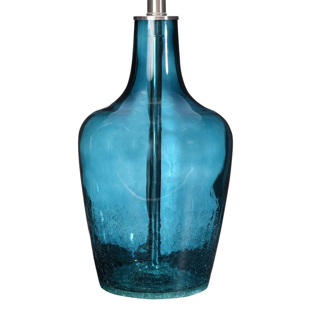 27" Deep Blue Glass Table Lamp with White Shade