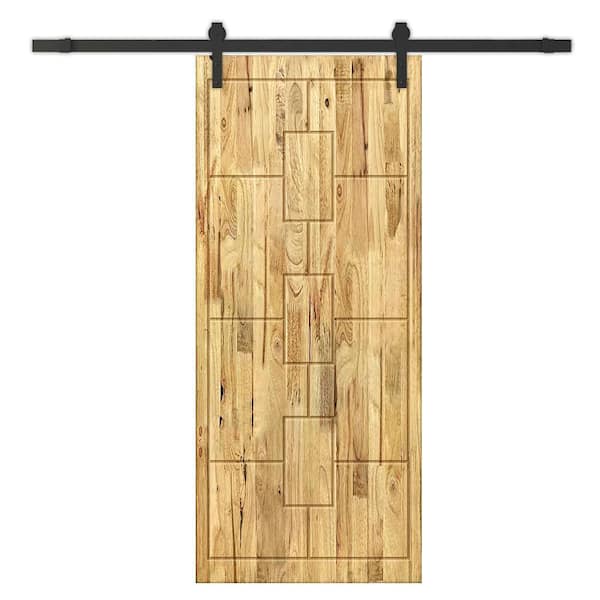 CALHOME 24 in. x 80 in. Weather Oak Stained Pine Wood Modern Interior Sliding Barn Door with Hardware Kit