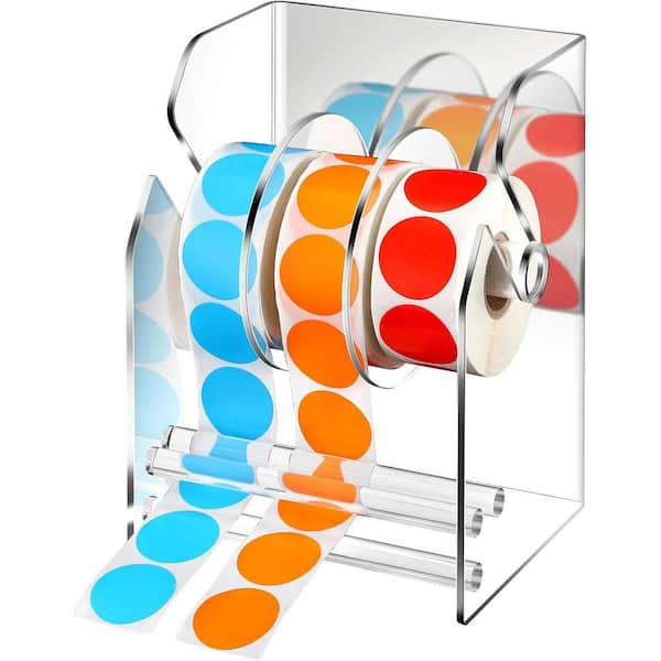 7.87 x 5.63 x 4.69 in. Acrylic Adjustable Label Dispenser 3 Disks Sticker Roll Holder for Office Home Desktop