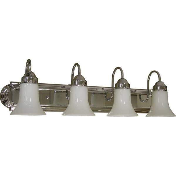 Volume Lighting 4-Light Indoor Chrome Bath or Vanity Light Wall Mount or Wall Sconce with Opal Glass Bell Shades