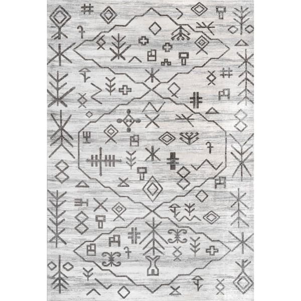 nuLOOM Rhonda Machine Washable Global Inspired Moroccan Gray 6 ft. 7 in. x 9 ft. Area Rug