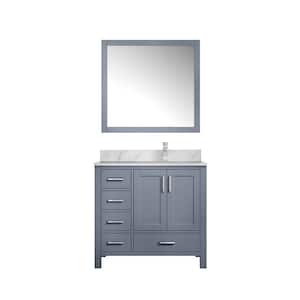 Jacques 36 in. W x 22 in. D Right Offset Dark Grey Bath Vanity, Carrara Marble Top, Faucet Set, and 34 in. Mirror