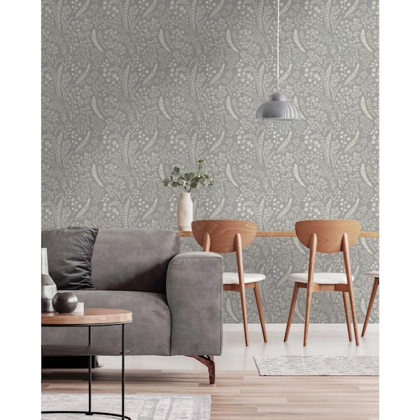 Astrid Embroidery Stitch Botanical Trail Grey Textured Wallpaper (Covers 56 sq. ft.)