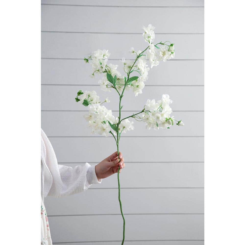 40" White Faux Cherry Blossom Stems - Set of 6