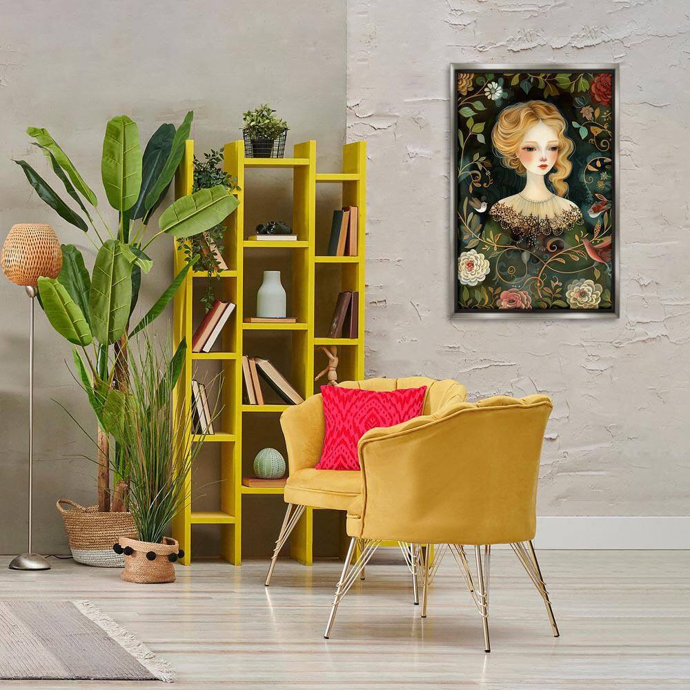 Victorina Woman with Florals by The Dutch Lady Gray Floater Frame Abstract Graphic Art Print 31 in. x 21 in. price history on PriceWatchPro