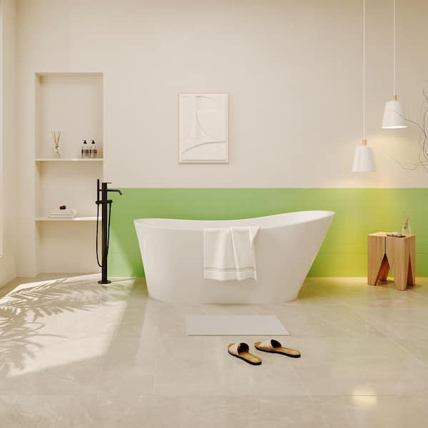 63 in. x 29 in. Acrylic Soaking Freestanding Single Slipper Bathtub with Chrome Drain in White