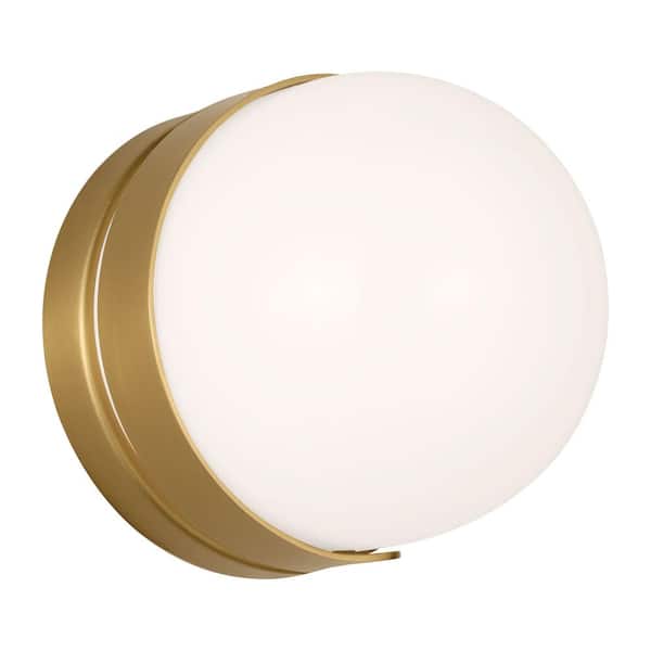 Generation Lighting Syrie Small 5 in. 1-Light Burnished Brass Integrated LED Bathroom Vanity Light with Milk Glass Shades