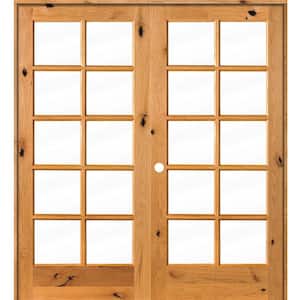 72 in. x 80 in. Knotty Alder Right-Handed 10-Lite Clear Glass Clear Stain Wood Double Prehung French Door