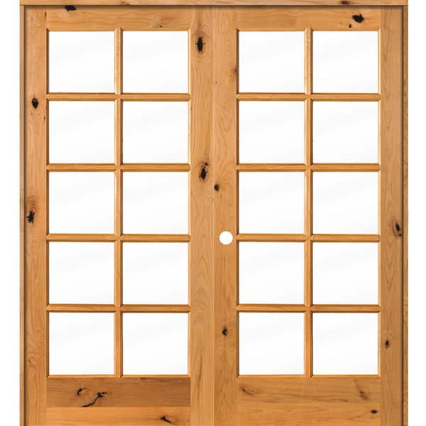 Krosswood Doors 72 in. x 80 in. Knotty Alder Right-Handed 10-Lite Clear Glass Clear Stain Wood Double Prehung French Door