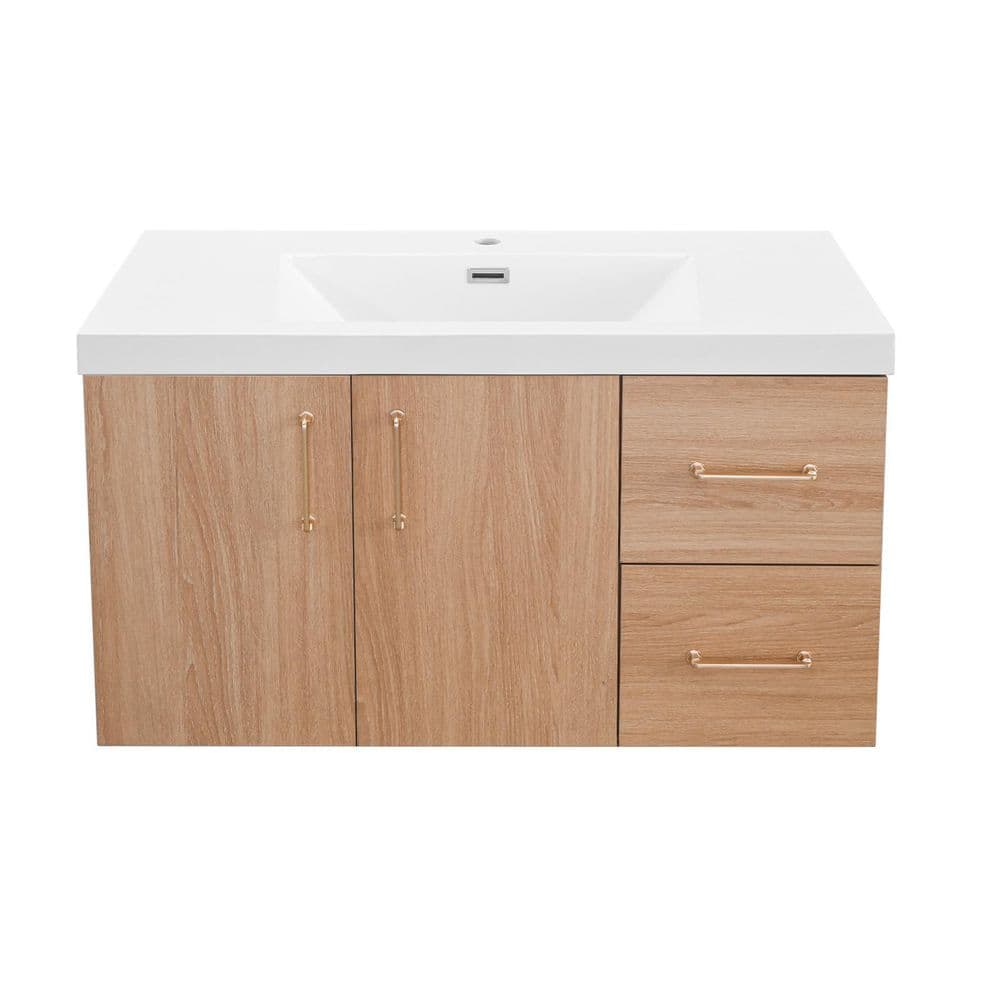 Elowen 36 in. W x 19.3 in. D x 20.5 in. H Single Sink Floating Bath Vanity in Brown with White Resin Top Basin price history on PriceWatchPro