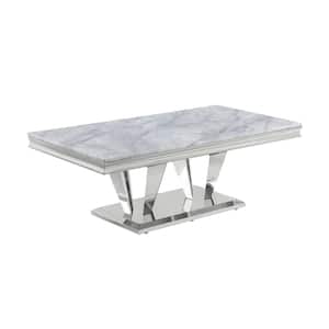 Crownie 51 in. L Silver Rectangle Faux Marble Coffee Table