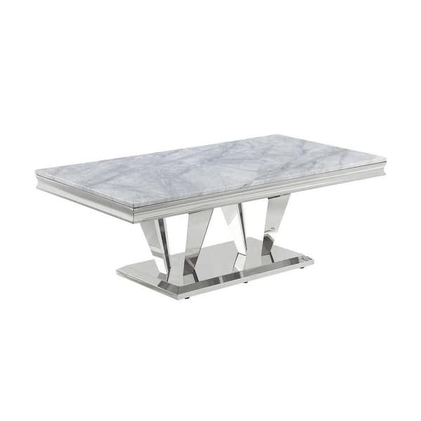 Best Master Furniture Crownie 51 in. L Silver Rectangle Faux Marble