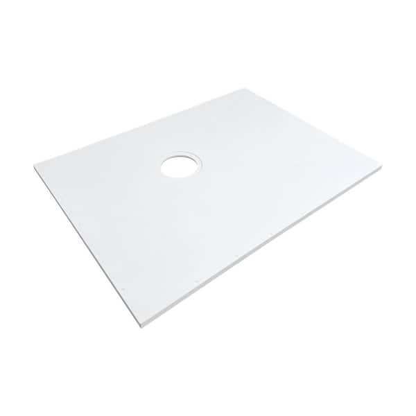Transolid Ready to Tile 35.4 in. L x 47.25 in. W Alcove Shower Pan Base with Offset Center Drain in White