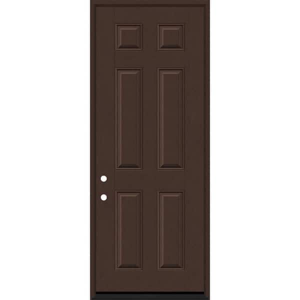 Regency 36 in. x 96 in. 6-Panel RHIS Chestnut Stain Mahogany Fiberglass Prehung Front Door with 6-9/16 Jamb