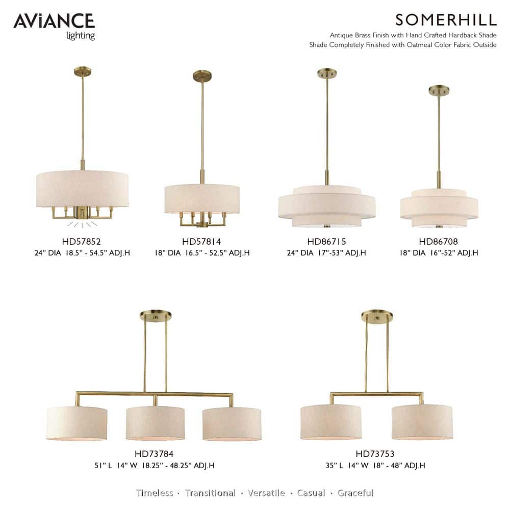 Antique Brass 4-Light Drum Chandelier with Oatmeal Shade
