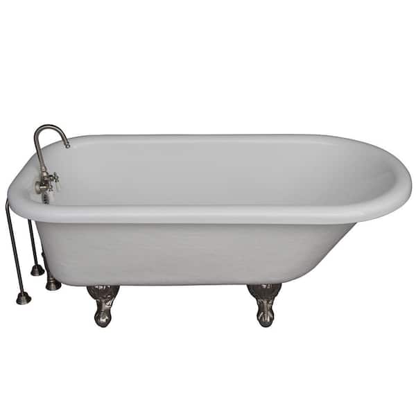 5 ft. Acrylic Ball and Claw Feet Roll Top Tub in White with Brushed Nickel Accessories
