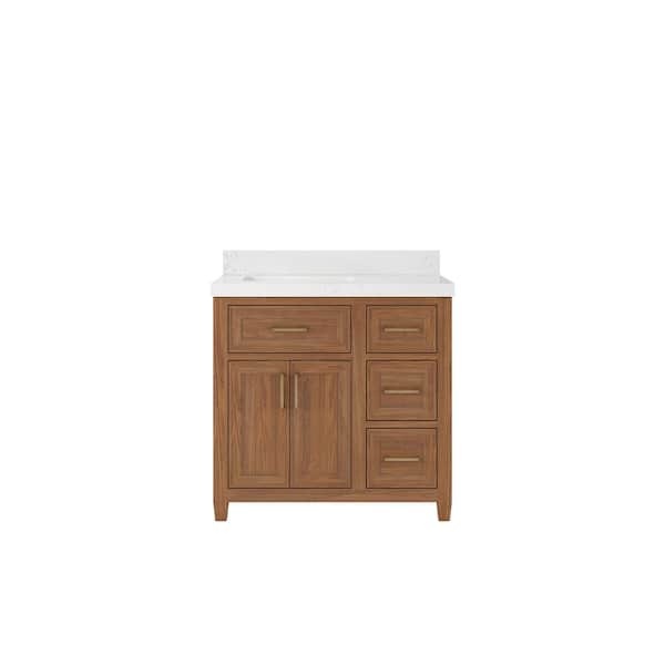 Willow Collections Santa Monica 36 in. W. x 22 in. D x 36 in. H Single Left Offset Sink Bath Vanity in Dark Natural 2 in.  Empire Qt. Top