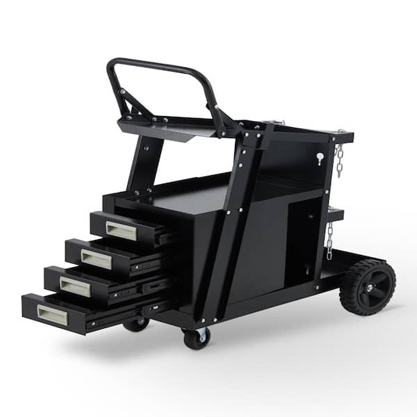 Welding Cart with 4 Drawers, 270 Lbs Capacity,  Welder Cart with Tank Storage for MIG/TIG Welder & Plasma Cutter