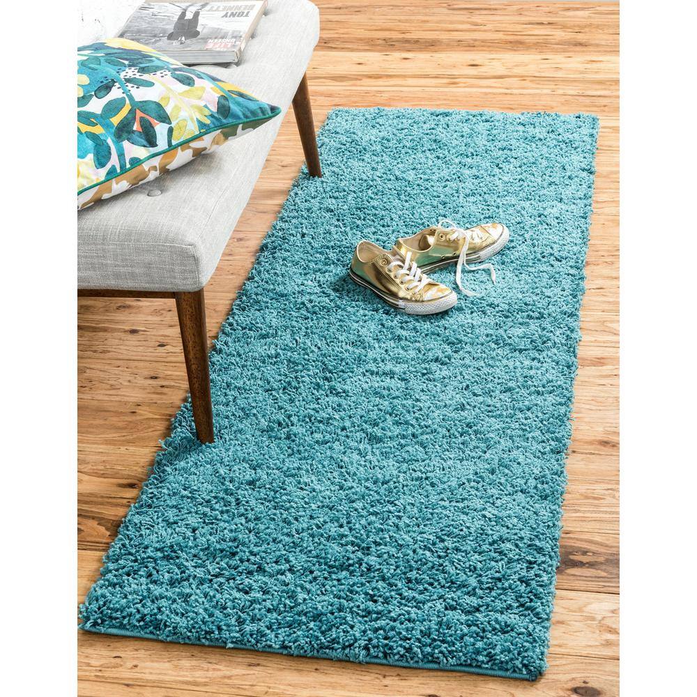 Blue Shag Reversible Synthetic Runner Rug